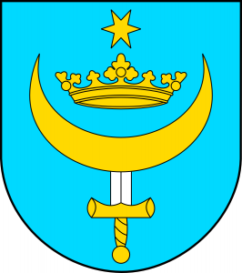Herb przedstawia niebieską tarczę, na&nbsp;kt&oacute;rej umieszczono trzy złote symbole: u g&oacute;ry sześciopromienną gwiazdę, poniżej koronę, a&nbsp;pod nią duży p&oacute;łksiężyc zwr&oacute;cony rogami ku g&oacute;rze. Pod p&oacute;łksiężycem widoczny jest pionowo ustawiony miecz ze złotą rękojeścią i&nbsp;głowicą, skierowany ostrzem w&nbsp;d&oacute;ł. Układ element&oacute;w jest symetryczny, a&nbsp;kontrast między złotymi symbolami a&nbsp;niebieskim tłem podkreśla heraldyczny charakter herbu.
