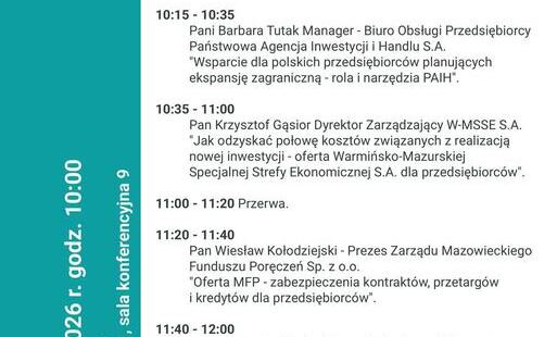 Slajd z harmonogramem spotkania 10:15–12:00 z nazwiskami prelegentów i tytułami tematów, na tle turkusowym i białym.