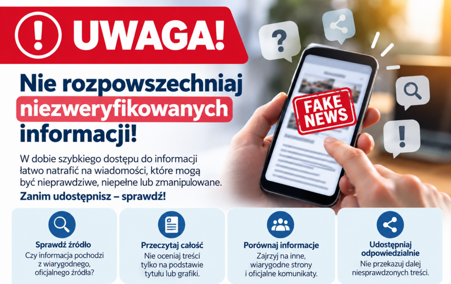 Ostrzeżenie przed rozpowszechnianiem niezweryfikowanych informacji